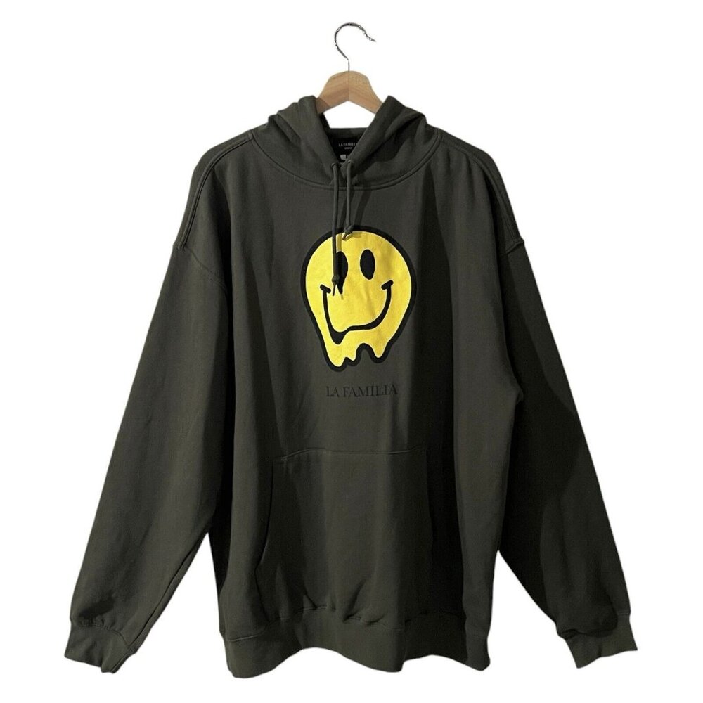 La Familia MMXIV Hoodie Size XL Mens Army Green Emoji Smiley Face Graphic